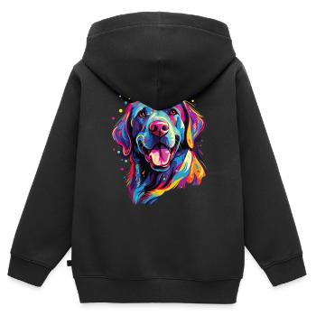 Wasserfarben Farbenfroher Labrador Labbi - Kinder Premium Organic Zip Hoodie - Schwarz - Hinten - AI Model Kid Male (0cm)