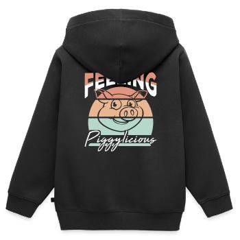 Feeling piggylicious lustiger Bauer - Kinder Premium Organic Zip Hoodie - Schwarz - Hinten - AI Model Kid Male (0cm)