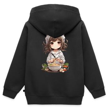 Anime Ramen Girl Cuisinier de soupe de nouilles japonaise - Sweat Premium à capuche zippé enfant bio - noir - Dos - AI Model Kid Male (0cm)