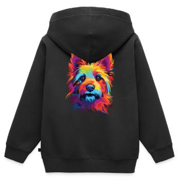 Aquarelle coloré Australian Terrier - Sweat Premium à capuche zippé enfant bio - noir - Dos - AI Model Kid Male (0cm)