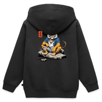 Asiatischer Tiger Mönch Japan Streetwear Art - Kinder Premium Organic Zip Hoodie - Schwarz - Hinten - AI Model Kid Male (0cm)