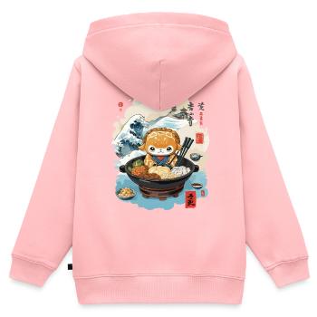 Shabu Shabu Ukiyo-E Kawaii Design Culinaire Japonais - Sweat Premium à capuche zippé enfant bio - rose - Dos - AI Model Kid Female (0cm)