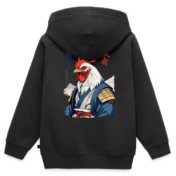 Samurai Rooster Japan Vintage Ukiyo-E Art Design - Kids Premium Organic Zip-up Hoodie - black - Back - AI Model Kid Male (0cm)