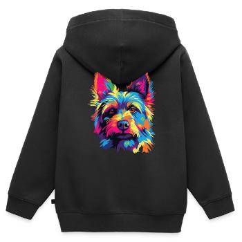 Aquarelle coloré Australian Terrier - Sweat Premium à capuche zippé enfant bio - noir - Dos - AI Model Kid Male (0cm)
