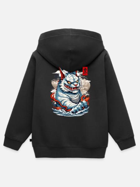 Japan Aesthetic Cats Yokai Ukiyo-E Streetwear - Kids Premium Organic Zip-up Hoodie - black