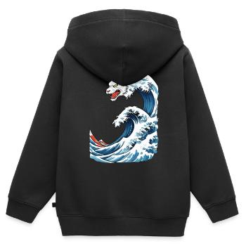 Katzen Welle Ukiyo-E Vintage Japan Streetwear - Kinder Premium Organic Zip Hoodie - Schwarz - Hinten - AI Model Kid Male (0cm)