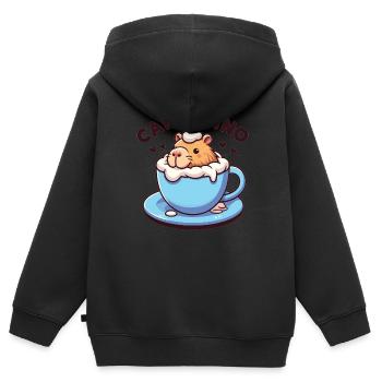 Cappyccino Capybara Café Cappuccino - Sweat Premium à capuche zippé enfant bio - noir - Dos - AI Model Kid Male (0cm)
