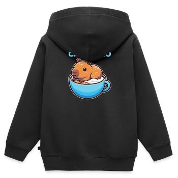 Cappyccino Capybara Café Cappuccino - Sweat Premium à capuche zippé enfant bio - noir - Dos - AI Model Kid Male (0cm)