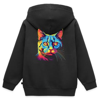 Watercolor Colorful Domestic Shorthair - Kids Premium Organic Zip-up Hoodie - black - Back - AI Model Kid Male (0cm)