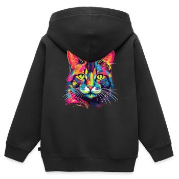 Watercolor Colorful Domestic Shorthair - Kids Premium Organic Zip-up Hoodie - black - Back - AI Model Kid Male (0cm)