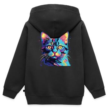 Watercolor Colorful Domestic Shorthair - Kids Premium Organic Zip-up Hoodie - black - Back - AI Model Kid Male (0cm)