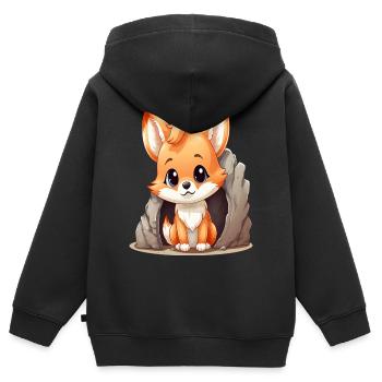 Mignon Kawaii Fox Pour Lover Anime Et Manga - Sweat Premium à capuche zippé enfant bio - noir - Dos - AI Model Kid Male (0cm)