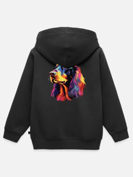 Akvarell fargerik Gordon Setter - Hettegenser Premium med glidelås barn økologisk - svart