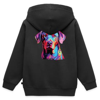Aquarelle colorée dentelle bleue - Sweat Premium à capuche zippé enfant bio - noir - Dos - AI Model Kid Male (0cm)