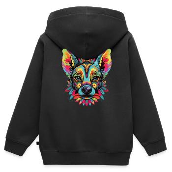 Aquarelle colorée chien nu péruvien - Sweat Premium à capuche zippé enfant bio - noir - Dos - AI Model Kid Male (0cm)