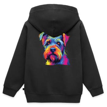 Aquarelle colorée Standard Schnauzer - Sweat Premium à capuche zippé enfant bio - noir - Dos - AI Model Kid Male (0cm)