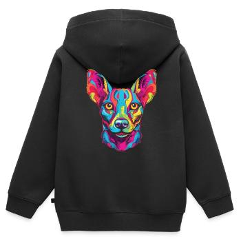 Aquarelle colorée chien nu péruvien - Sweat Premium à capuche zippé enfant bio - noir - Dos - AI Model Kid Male (0cm)