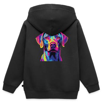 Aquarelle colorée dentelle bleue - Sweat Premium à capuche zippé enfant bio - noir - Dos - AI Model Kid Male (0cm)