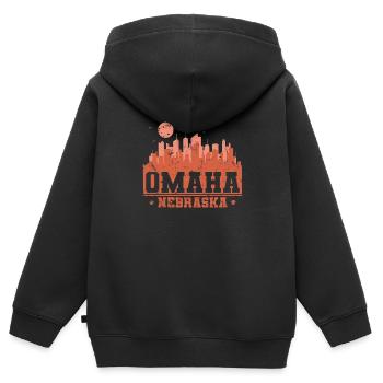 Omaha, Nebraska City, États-Unis - Sweat Premium à capuche zippé enfant bio - noir - Dos - AI Model Kid Male (0cm)