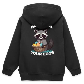 Lustiges Waschbären Eier Dieb Ostern Spruch - Kinder Premium Organic Zip Hoodie - Schwarz - Hinten - AI Model Kid Male (0cm)