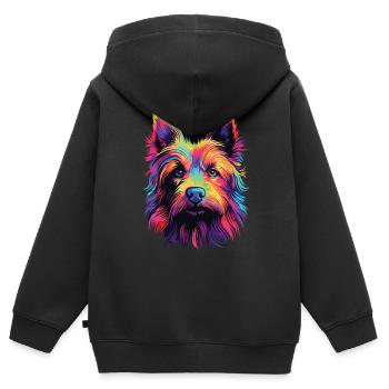 Aquarelle coloré Australian Terrier - Sweat Premium à capuche zippé enfant bio - noir - Dos - AI Model Kid Male (0cm)