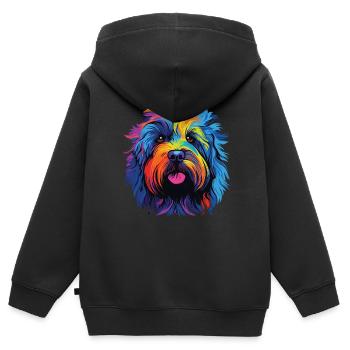 Aquarelle colorée Puli - Sweat Premium à capuche zippé enfant bio - noir - Dos - AI Model Kid Male (0cm)