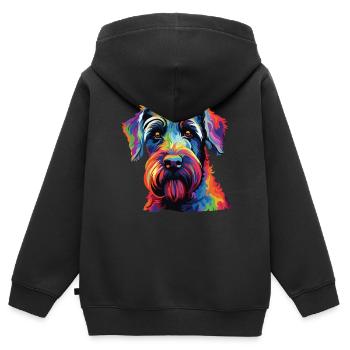 Aquarelle colorée Standard Schnauzer - Sweat Premium à capuche zippé enfant bio - noir - Dos - AI Model Kid Male (0cm)