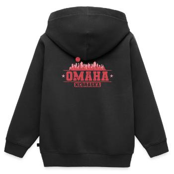 Omaha City, Nebraska - Sweat Premium à capuche zippé enfant bio - noir - Dos - AI Model Kid Male (0cm)