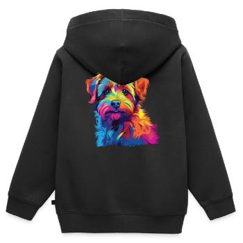 Wasserfarben Farbenfroher Norfolk Terrier - Kinder Premium Organic Zip Hoodie - Schwarz - Hinten - AI Model Kid Male (0cm)