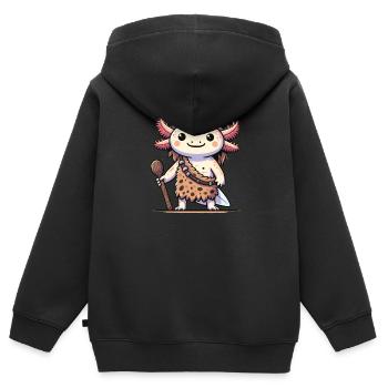 Funny Caveman Axolotl Costume - Kids Premium Organic Zip-up Hoodie - black - Back - AI Model Kid Male (0cm)