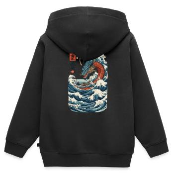 Art du dragon japonais vintage de style Ukiyo-E - Sweat Premium à capuche zippé enfant bio - noir - Dos - AI Model Kid Male (0cm)