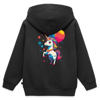 Einhorn Liebhaber Leuchtende Farben Design - Kinder Premium Organic Zip Hoodie - Schwarz - Hinten - AI Model Kid Male (0cm)