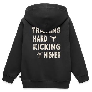 Training Hard Kick Higher Taekwondo Master Drills - Kinder Premium Organic Zip Hoodie - Schwarz - Hinten - AI Model Kid Male (0cm)