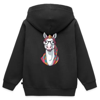 Licorne Maman Élégante Licorne Femme Fête des Mères - Sweat Premium à capuche zippé enfant bio - noir - Dos - AI Model Kid Male (0cm)