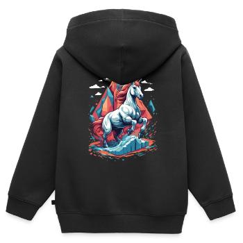 Lustige Einhörner Leuchtende Farben Einhorn - Kinder Premium Organic Zip Hoodie - Schwarz - Hinten - AI Model Kid Male (0cm)