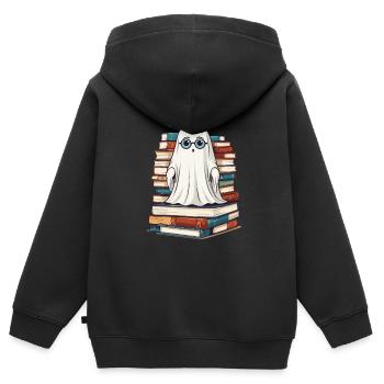 Reading Halloween Ghost Little Books Ghost - Kids Premium Organic Zip-up Hoodie - black - Back - AI Model Kid Male (0cm)