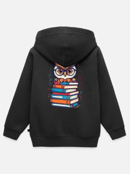 Books Owl Cute Book Illustration Bookworm - Kids Premium Organic Zip-up Hoodie - black