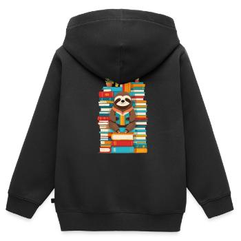 Funny Book Lover Sloth Illustration - Kids Premium Organic Zip-up Hoodie - black - Back - AI Model Kid Male (0cm)