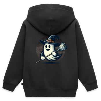 lustiger Halloween Hexen Geist mit Hexenbesen - Kinder Premium Organic Zip Hoodie - Schwarz - Hinten - AI Model Kid Male (0cm)