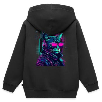 Cyberpunk Katze mit Sonnebrille - Kinder Premium Organic Zip Hoodie - Schwarz - Hinten - AI Model Kid Male (0cm)