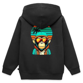 Chilliger Schimpanse mit cooler Sonnenbrille - Kinder Premium Organic Zip Hoodie - Schwarz - Hinten - AI Model Kid Male (0cm)