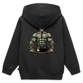 Muskulöser Bodybuilder Halloween Kostüm Deko - Kinder Premium Organic Zip Hoodie - Schwarz - Hinten - AI Model Kid Male (0cm)