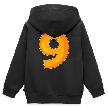 Numéro 9 - Neuf - 9 Motif - Sweat Premium à capuche zippé enfant bio - noir - Dos - AI Model Kid Male (0cm)