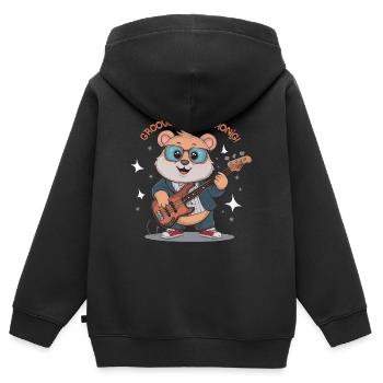Bär mit Bass Gitarre - Groove ist mein Honig - Kinder Premium Organic Zip Hoodie - Schwarz - Hinten - AI Model Kid Male (0cm)