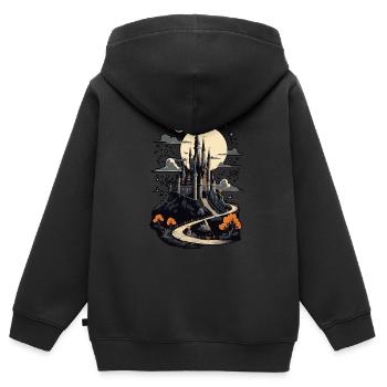 Château hanté effrayant Château hanté magique - Sweat Premium à capuche zippé enfant bio - noir - Dos - AI Model Kid Male (0cm)