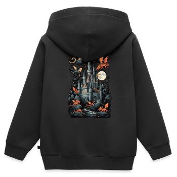 Château hanté effrayant Château hanté magique - Sweat Premium à capuche zippé enfant bio - noir - Dos - AI Model Kid Male (0cm)