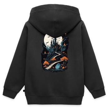 Château hanté effrayant Château hanté magique - Sweat Premium à capuche zippé enfant bio - noir - Dos - AI Model Kid Male (0cm)