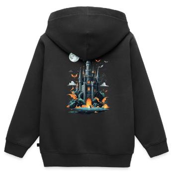 Château hanté effrayant Château hanté magique - Sweat Premium à capuche zippé enfant bio - noir - Dos - AI Model Kid Male (0cm)