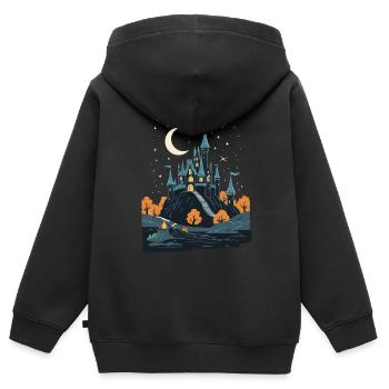 Château hanté effrayant Château hanté magique - Sweat Premium à capuche zippé enfant bio - noir - Dos - AI Model Kid Male (0cm)