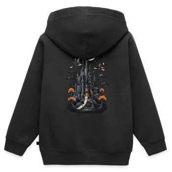 Château hanté effrayant Château hanté magique - Sweat Premium à capuche zippé enfant bio - noir - Dos - AI Model Kid Male (0cm)